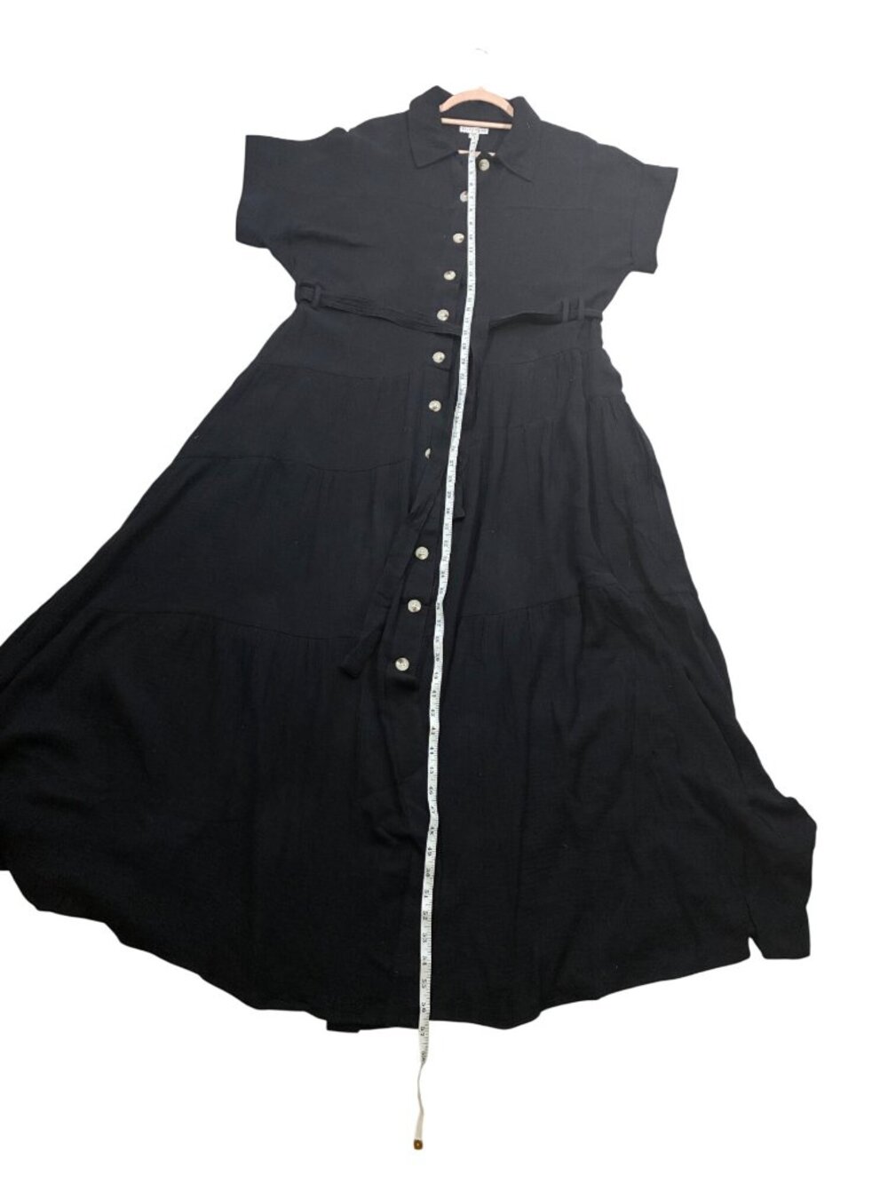 Baltic Born Aizey Black Button-Up slub cotton gauzy Maxi Dress Womens Size L - Picture 8 of 9